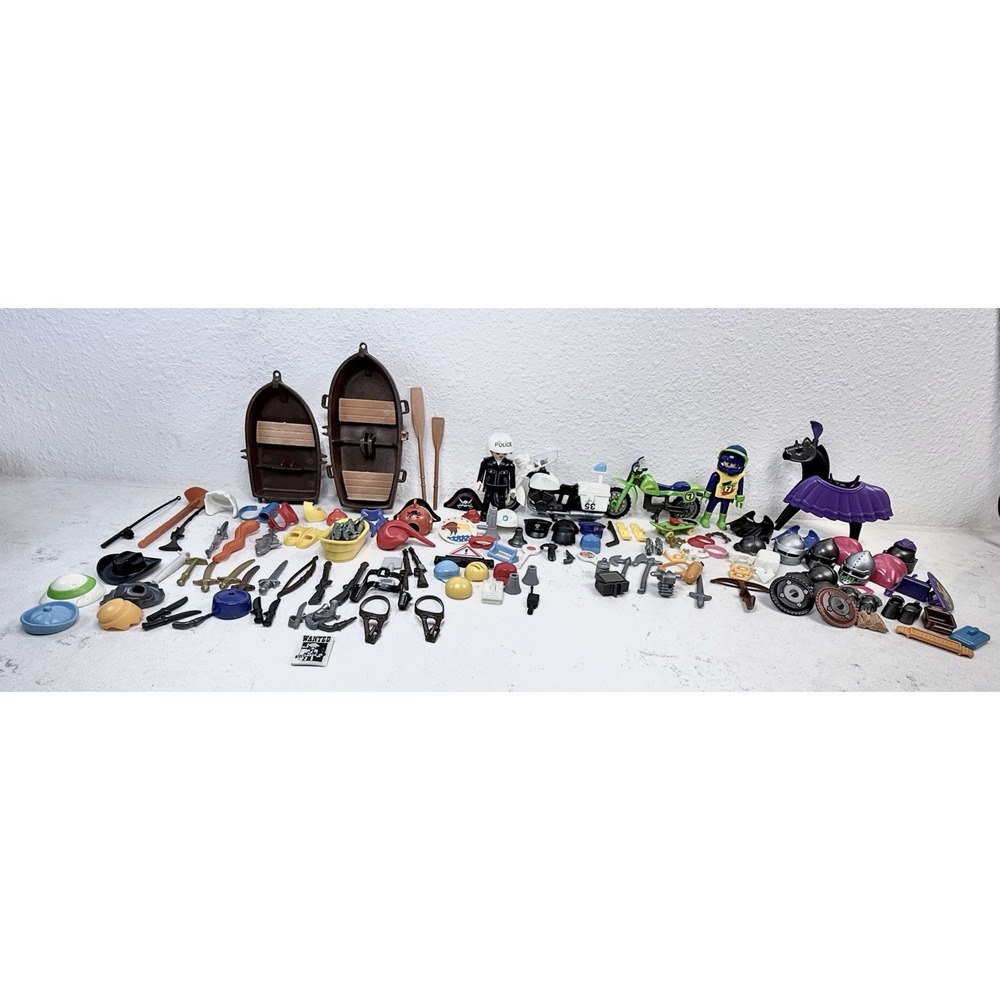 Playmobil Mixed Lot Boats Police Motorcycle Knight Accessories Figures Parts Lot